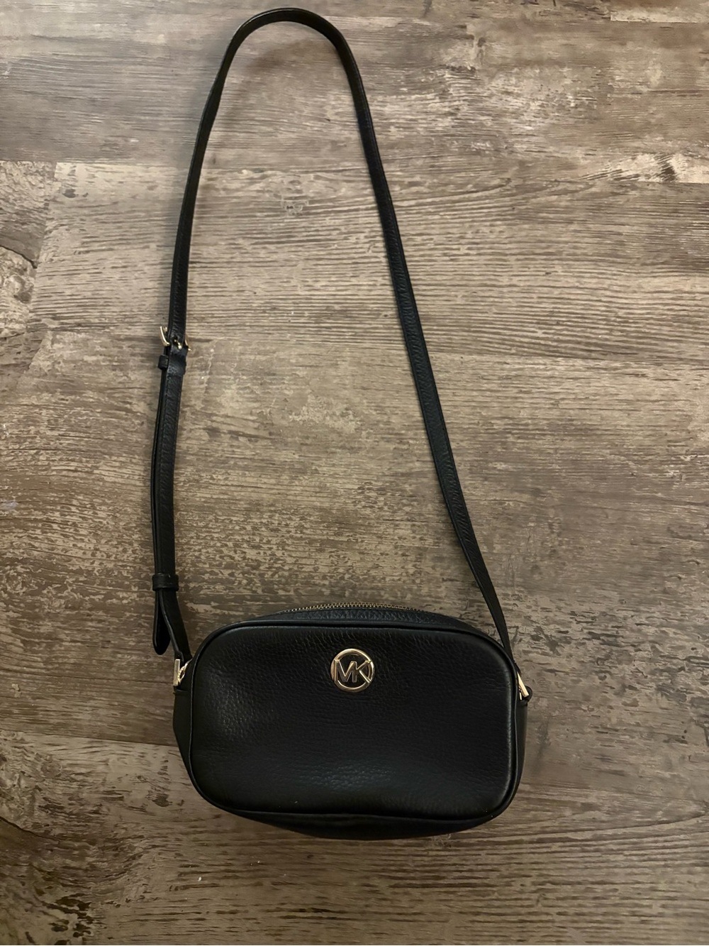 MICHAEL KORS Black Pebbled Leather Double Zipper Crossbody Bag